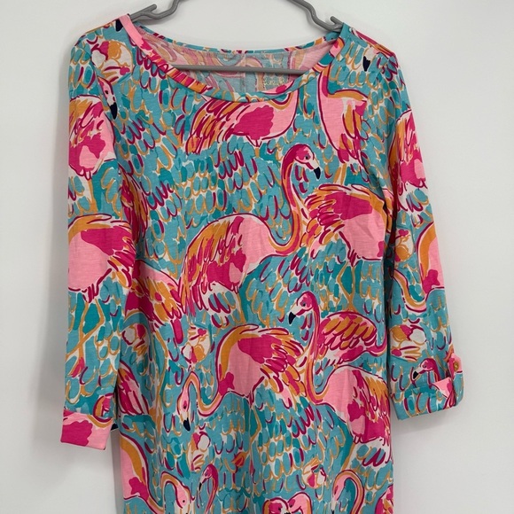 Lilly Pulitzer Linden Peel and Eat Flamingo 3/4 Sleeve Dress Size S Beach Preppy - Picture 5 of 11